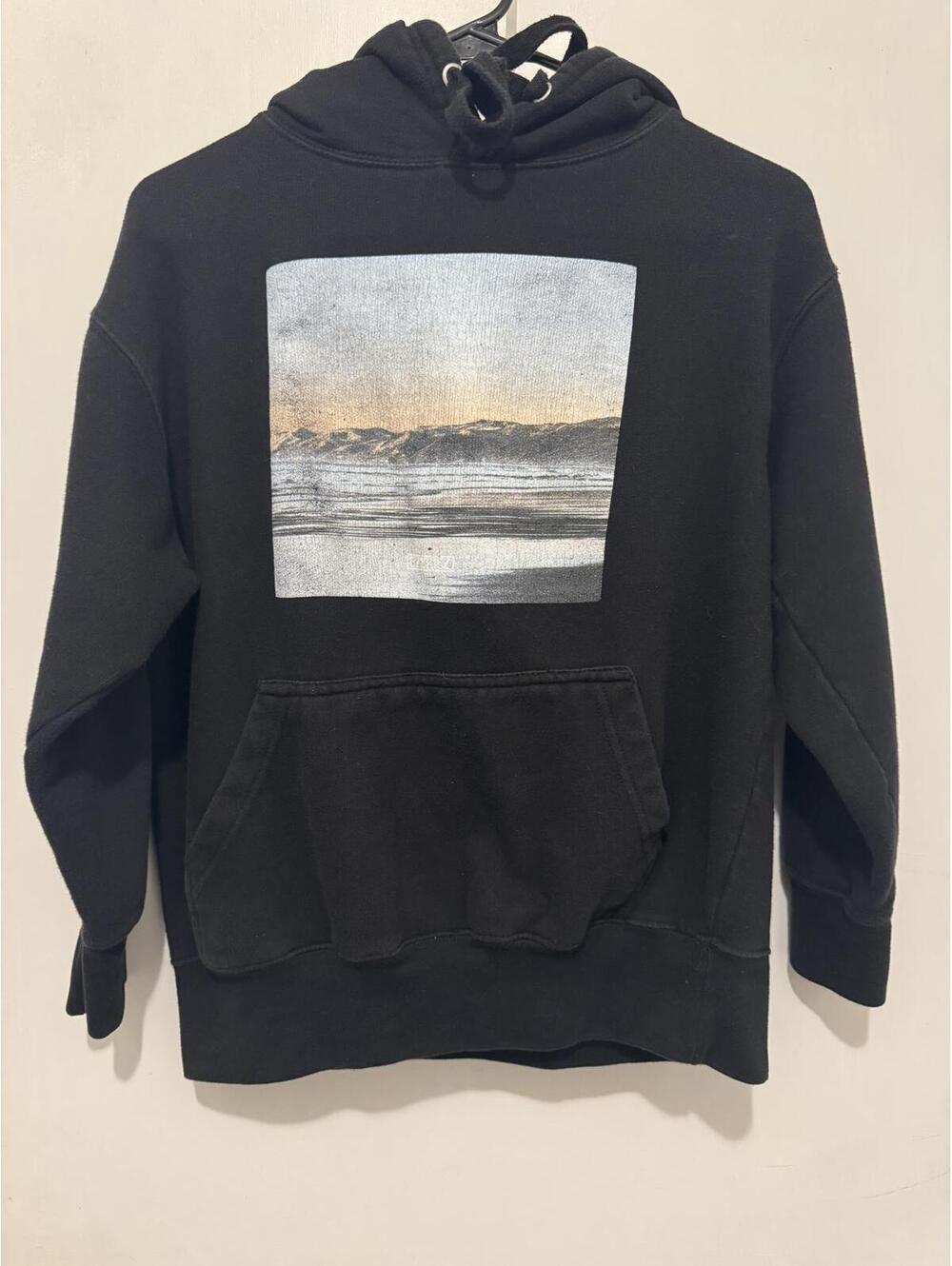 Black Hoodie with Scenic Print on Front Small
